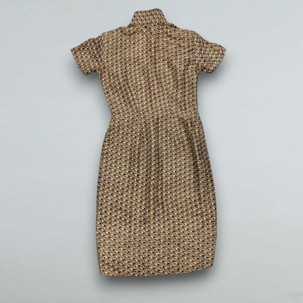 Vintage Woven Print Mandarin Collar Fitted Midi Dress - Picture 3 of 4